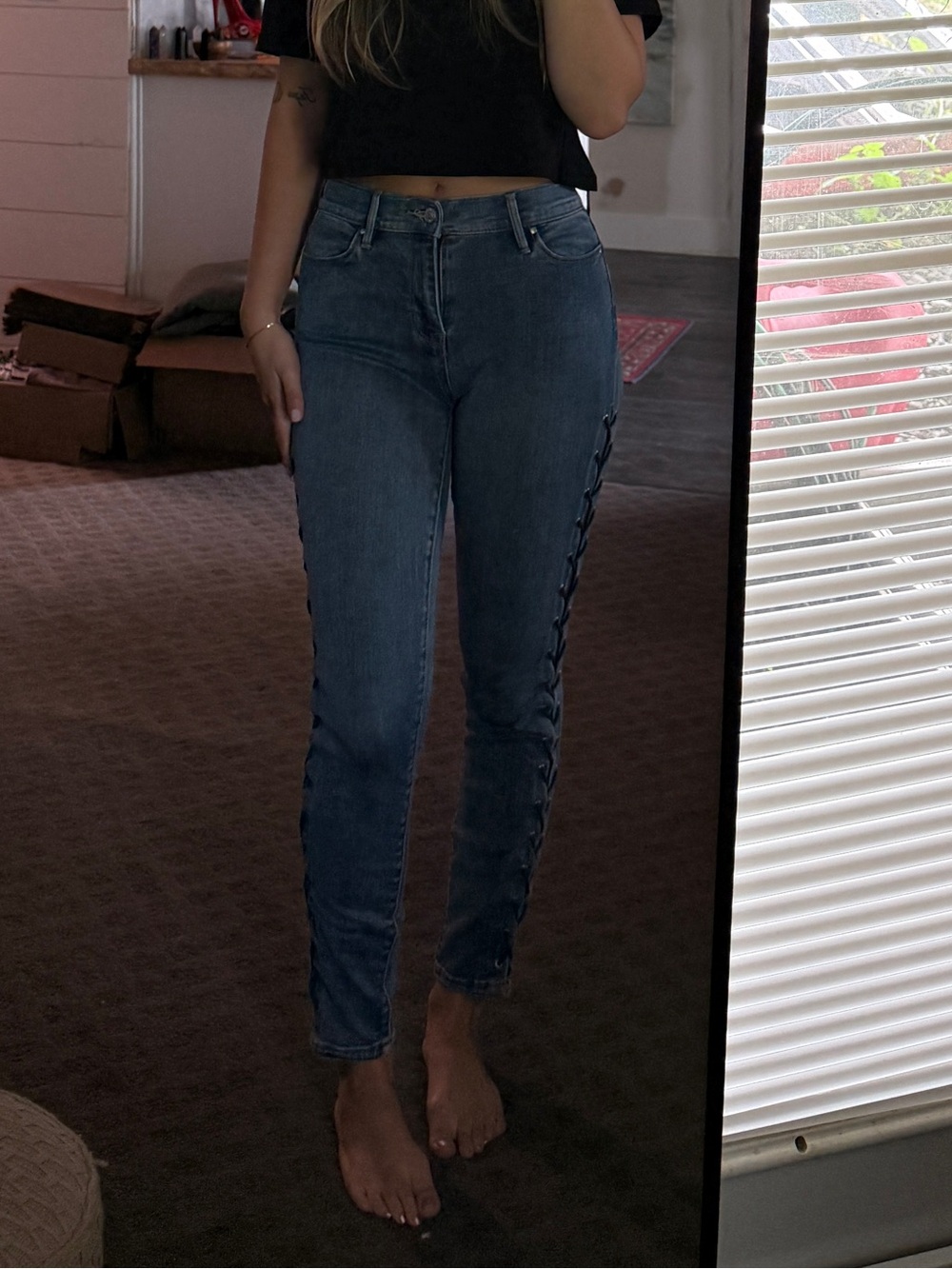 PacSun Dark Blue Skinny Jeans with Side Lace-Up Detail